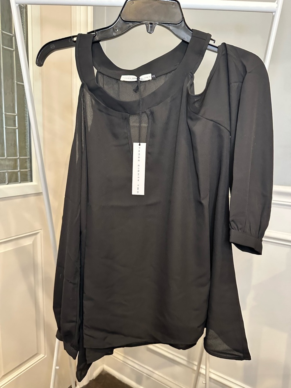 NWT Three Eighty Two Women’s Cold-Shoulder Black Top